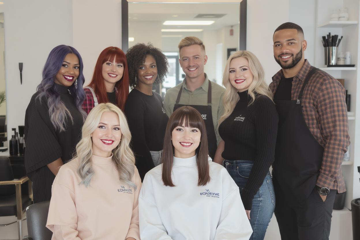 Modern unisex salon interior with diverse staff