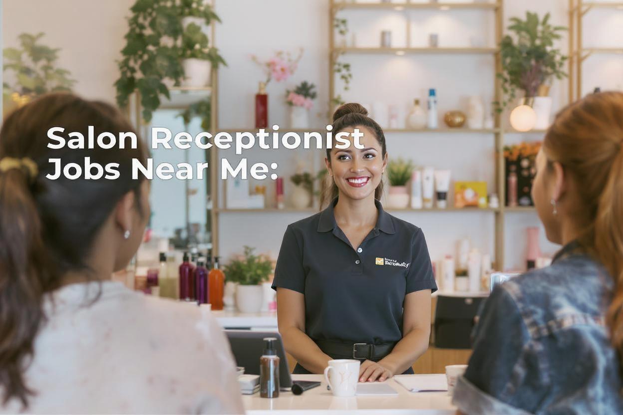 Smiling salon receptionist helping client at front desk