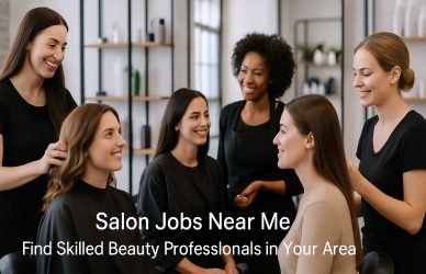 ब्यूटीशियन और हेयर स्टाइलिस्ट की भर्ती के लिए इंटरव्यू लेता हुआ सैलून मालिक – सैलून स्टाफ भर्ती और नौकरी के अवसर।