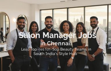 Salon manager coordinating staff and attending to clients in a high-end Chennai beauty salon — ideal for showcasing management job opportunities.